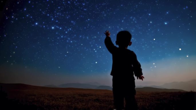 孩子仰望星空思念亲人探索宇宙航天梦星宿