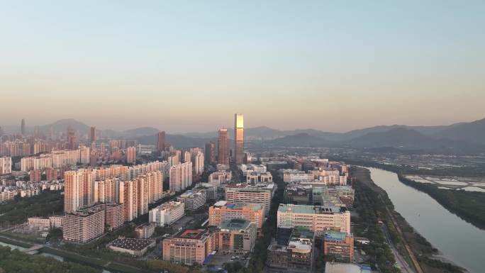 深圳河套深港合作区福田保税区黄昏光影航拍