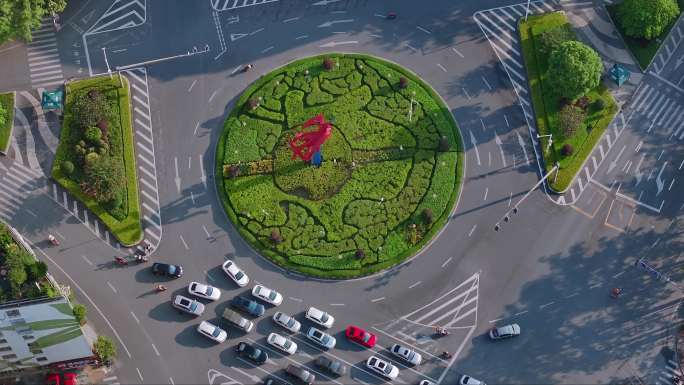 广东云浮航拍日出城市地标