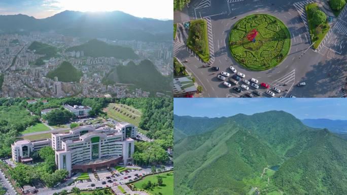广东云浮航拍日出城市地标