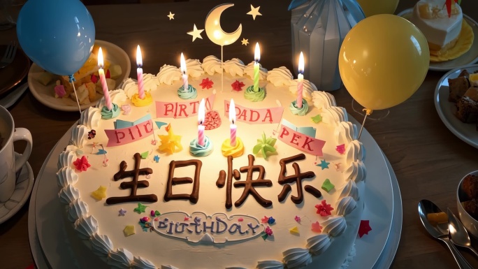 生日祝福蛋糕许愿烟花