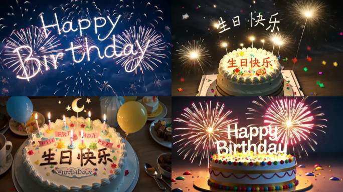 生日祝福蛋糕许愿烟花