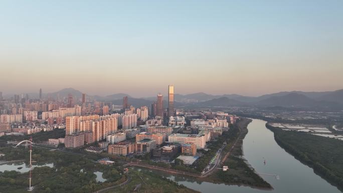 深圳河套深港合作区福田保税区黄昏光影航拍