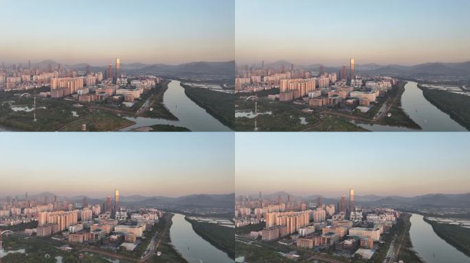 深圳河套深港合作区福田保税区黄昏光影航拍