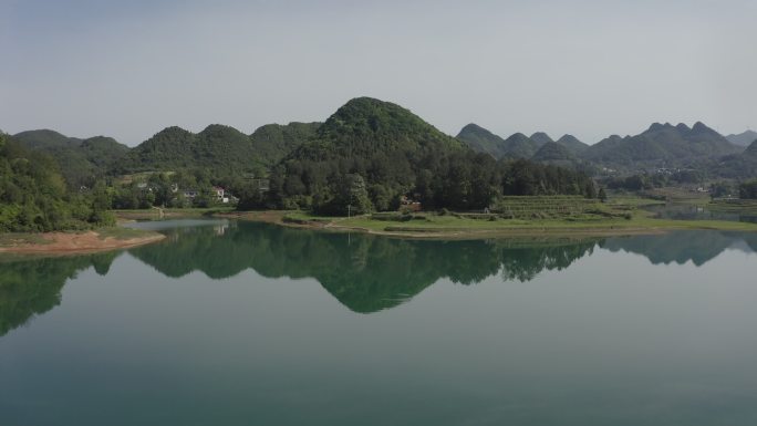 航拍湖南湘西松柏镇松柏水库风光