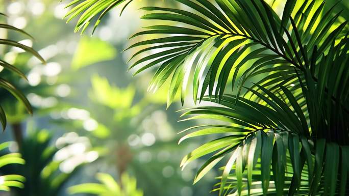 绿色树叶在阳光照射下的柔和背景