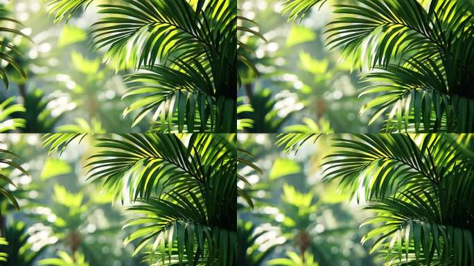 绿色树叶在阳光照射下的柔和背景