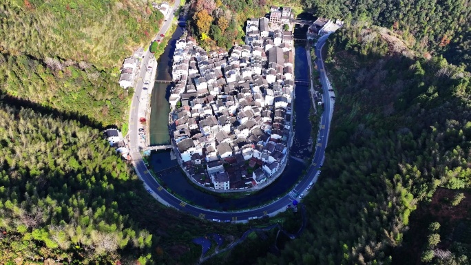 江西上饶婺源网红景点菊劲村晴天航拍