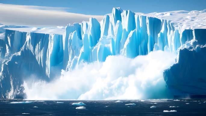 南极冰川融化雪崩气候边沿生态保护冰雪四溅