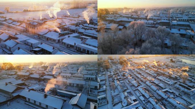 冬季雪后的东北农村日出