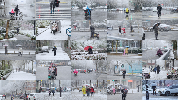 城市冬天下雪 恶劣天气交通出行