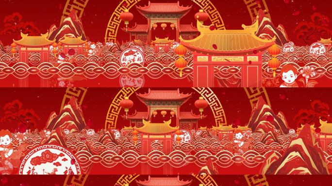 4k宽屏震撼大气春晚剪纸舞台背景