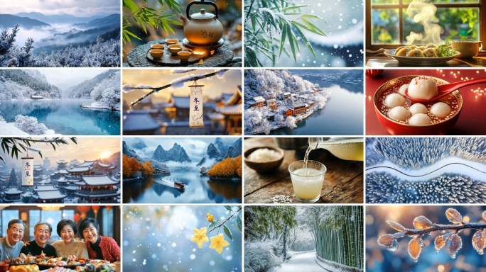 冬至节气唯美雪景空镜冬天北方吉林围炉煮茶