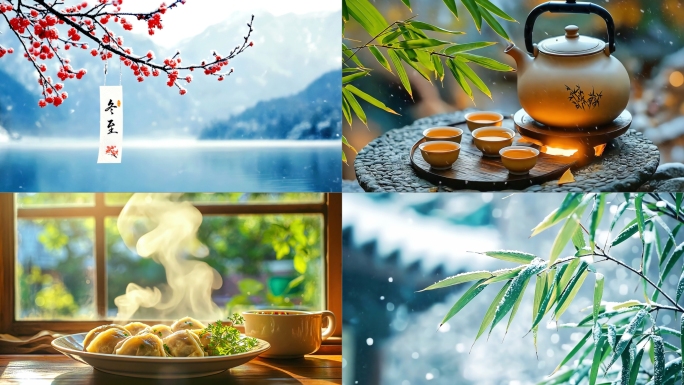 冬至节气唯美雪景空镜冬天北方吉林围炉煮茶