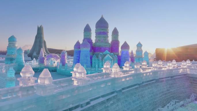 4K 航拍绝美果冻冰雪大世界日出