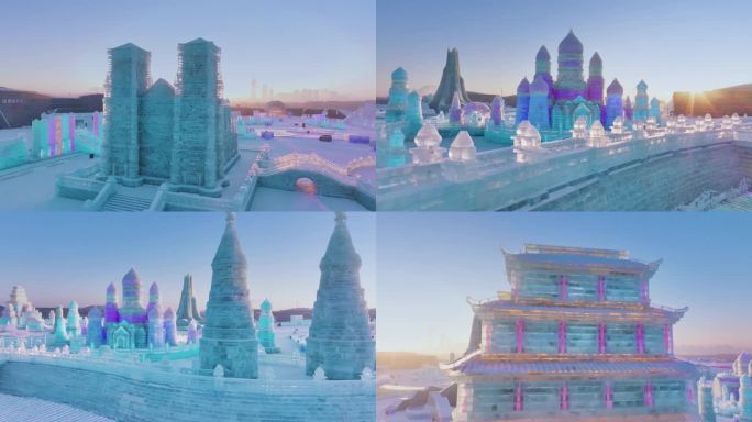 4K 航拍绝美果冻冰雪大世界日出
