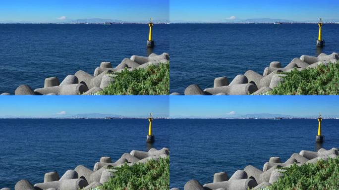 富士山与海对面的横滨城市景观