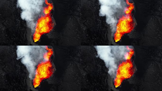 火山喷发，流动的红热熔岩从火山口喷出，令人惊叹的自然现象，冰岛壮观的戏剧性风景。