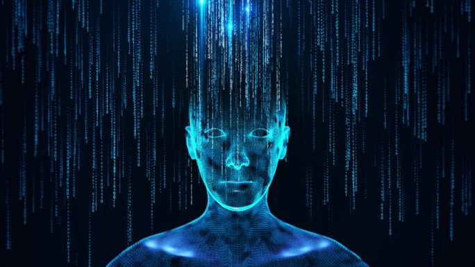 人脑或深度学习或人工智能，脑部动画，人脑与人工脑的对比。