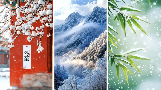 冬至节气唯美雪景空镜竖屏竖版冬天北方雾凇