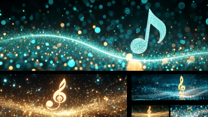 超宽屏 唯美浪漫粒子音符 钢琴乐器演奏