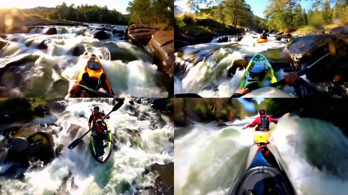 皮划艇在溪流中激流勇进