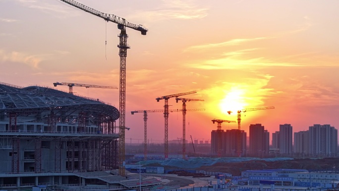 建筑工地日落日出延时