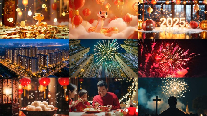 2025蛇年新年春节元旦宵节除夕团圆烟花