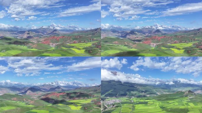 4k新疆伊犁夏季风光航拍延时云朵飘动