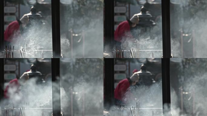寺庙佛堂香火线香烟雾缭绕烧香祈福宁静祥和