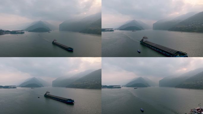 长江三峡白帝城瞿塘峡航行的货轮4K
