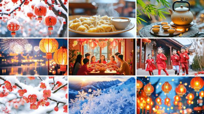 冬至节气唯美雪景空镜冬天新年春节金蛇年