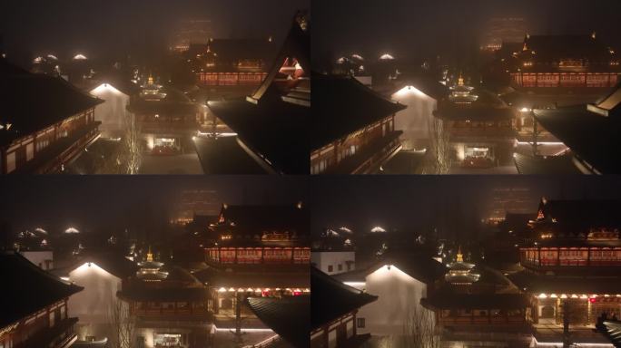 杭州径山寺夜景航拍