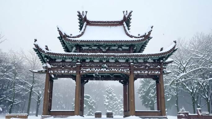 古建筑亭子雪景