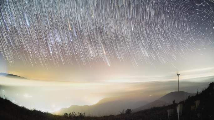 福建龙岩永定星空云海星轨风电延时