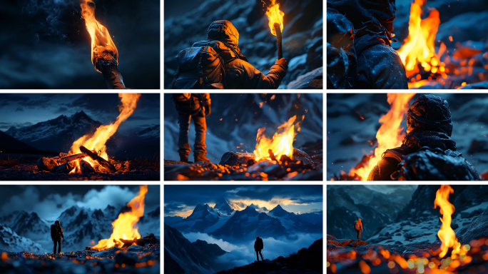 登山攀登雪山年会开场片头励志挑战火把燃烧