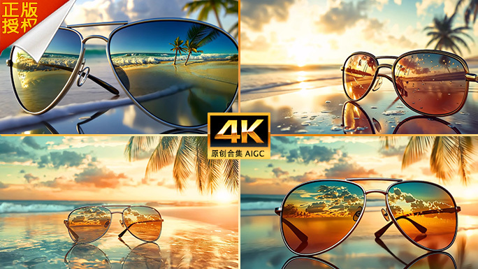 高端太阳眼镜宣传片头 海边沙滩上的太阳镜