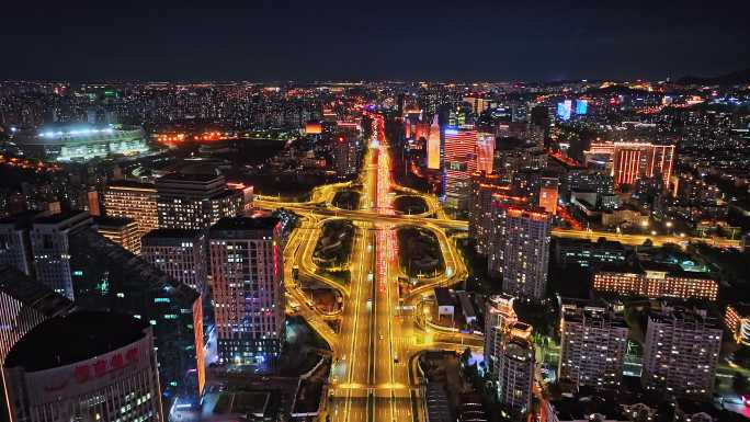 青岛海尔路夜景航拍4K