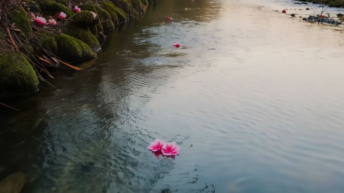 唯美溪边流水落花