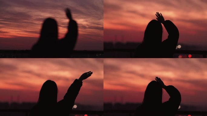 挥手告别 夕阳晚霞 女生背影 伤感背影