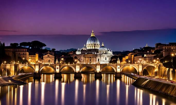 夜晚的圣彼得大教堂