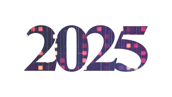 奢华文本2025，带有闪耀光效粒子背景。2025新年快乐动画，2025新年庆祝活动，光影风格循环播放