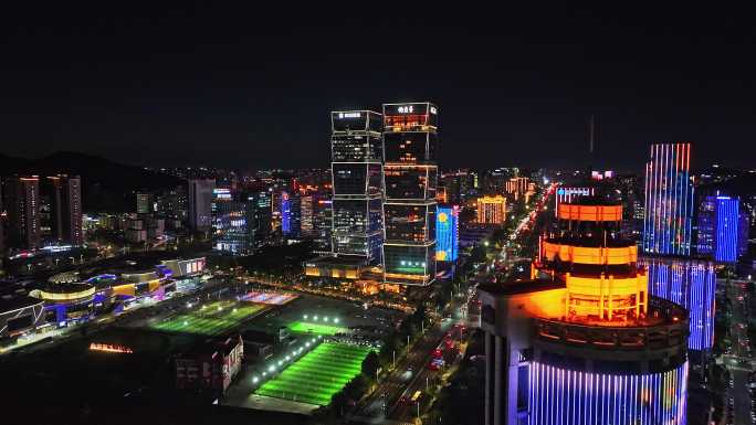 青岛美高梅钓鱼台酒店夜景航拍4K