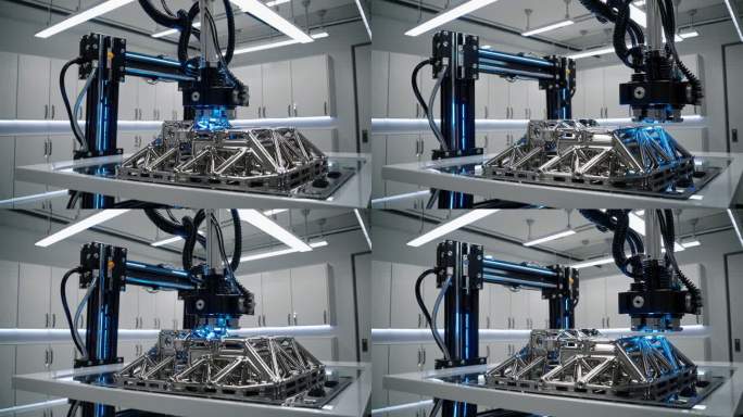 3D打印机工作高科技机械臂智能车间智慧