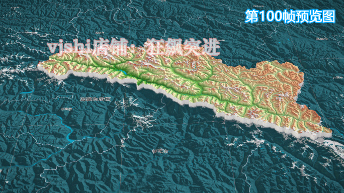 波密县地图三维立体地形山脉河流暗色写实