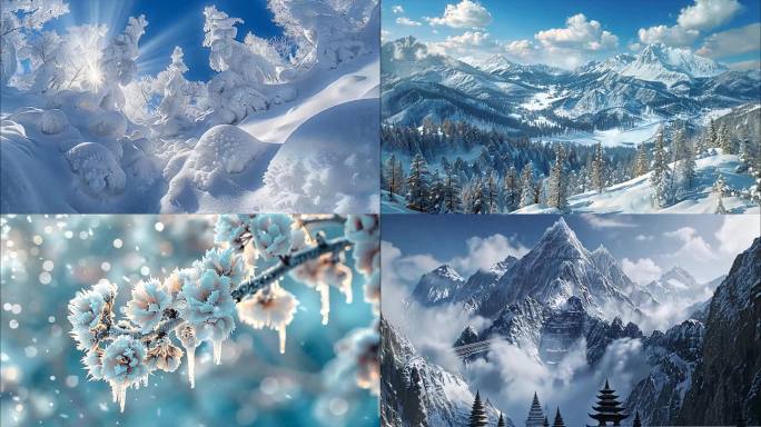 冬天冬季寒冷东北吉林雾凇大雪雪景航拍冬至
