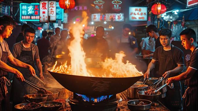 城市夜市烧烤小吃美食街夜生活小吃夜景ai
