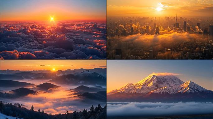 清晨早晨日出云海太阳升起云海云海日出云层