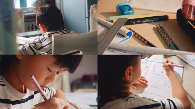 孩子写作业，小学生做作业，认真学习做题