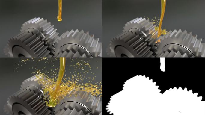 齿轮油、机油、润滑油的特写，商业概念，3D动画。